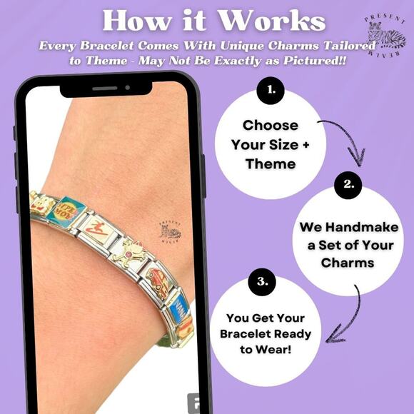 THEMED + SIZED Italian Charm Bracelet Stainless Steel Y2K Jewelry Handmade Gift - Picture 9 of 9